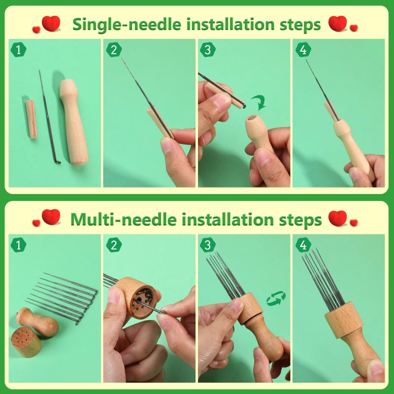 IMZAY Needle Felting Tools, Wool Felting Supplies, Needle Felting Kit with 60 Pcs Needles, Foam Mat, Wooden Handle, Scissors, Perfect for DIY Felting Wool Projects - Image 2
